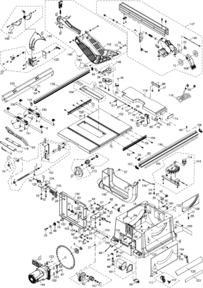Default Diagram and Parts List for PCB222TS Type 1 Porter Cable Table Saw